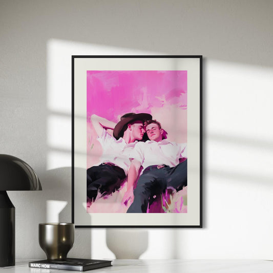 Summer Love β Romantic Queer Cowboy Oil Painting Print, LGBTQ+ Pride Wall Decor, Premium Matte Artwork, Unframed Western Romance