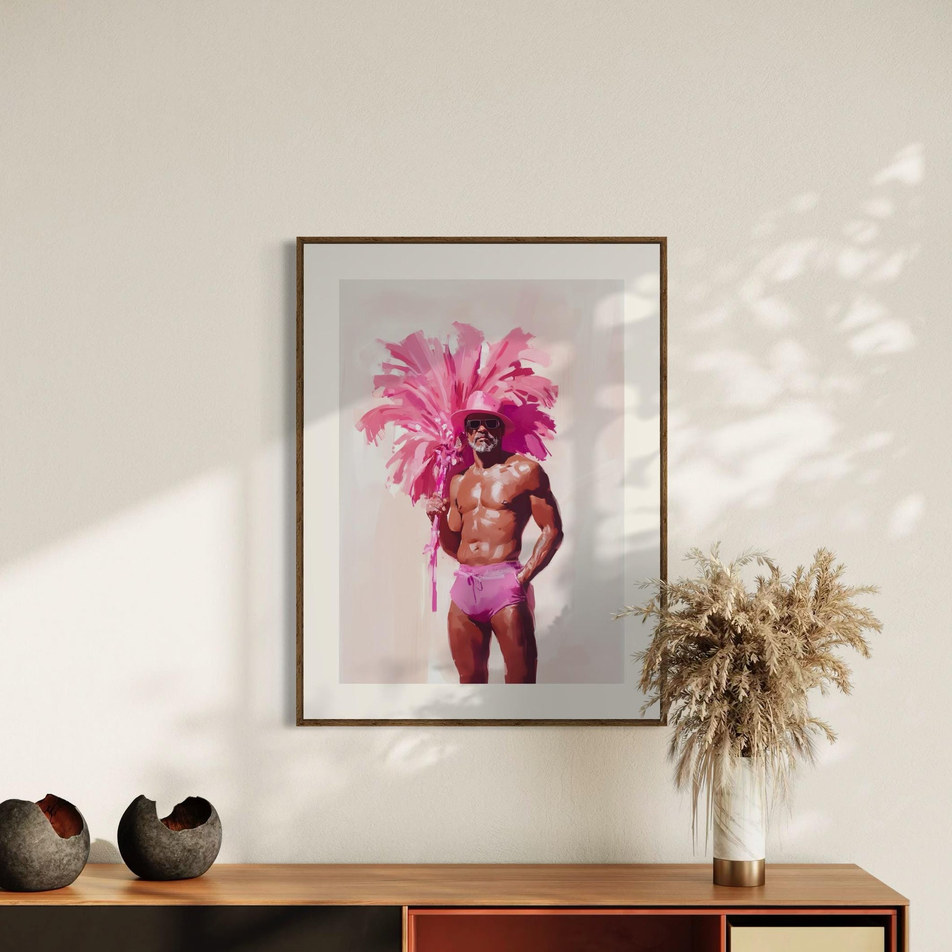 FIESTAAA - Bold and Fabulous Queer Art Print, Pink Feather Statement Artwork, LGBTQ+ Home Décor, Unframed Premium Matte Print