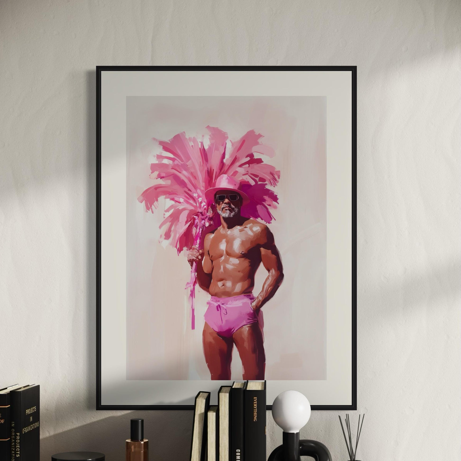 FIESTAAA - Bold and Fabulous Queer Art Print, Pink Feather Statement Artwork, LGBTQ+ Home Décor, Unframed Premium Matte Print