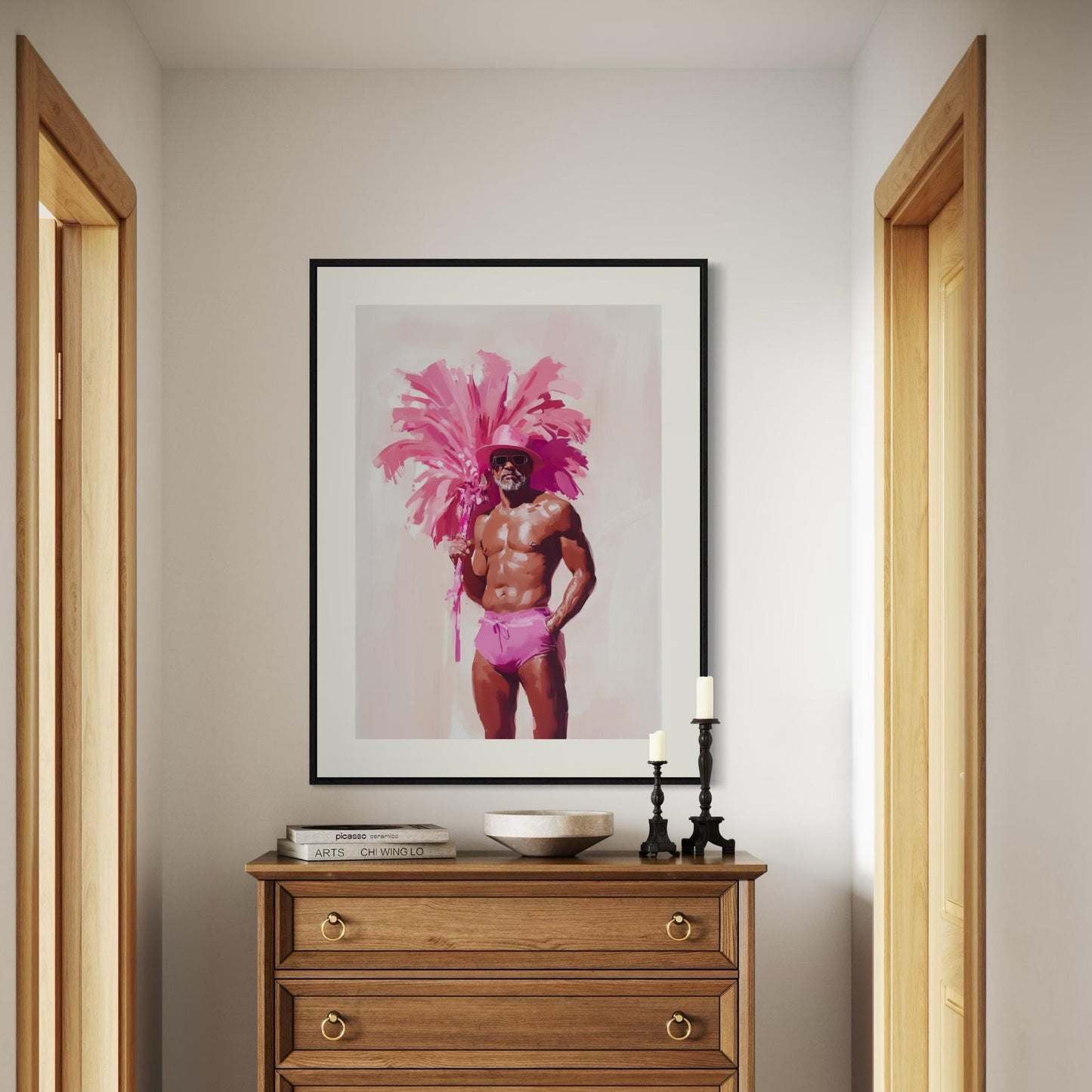 FIESTAAA - Bold and Fabulous Queer Art Print, Pink Feather Statement Artwork, LGBTQ+ Home Décor, Unframed Premium Matte Print