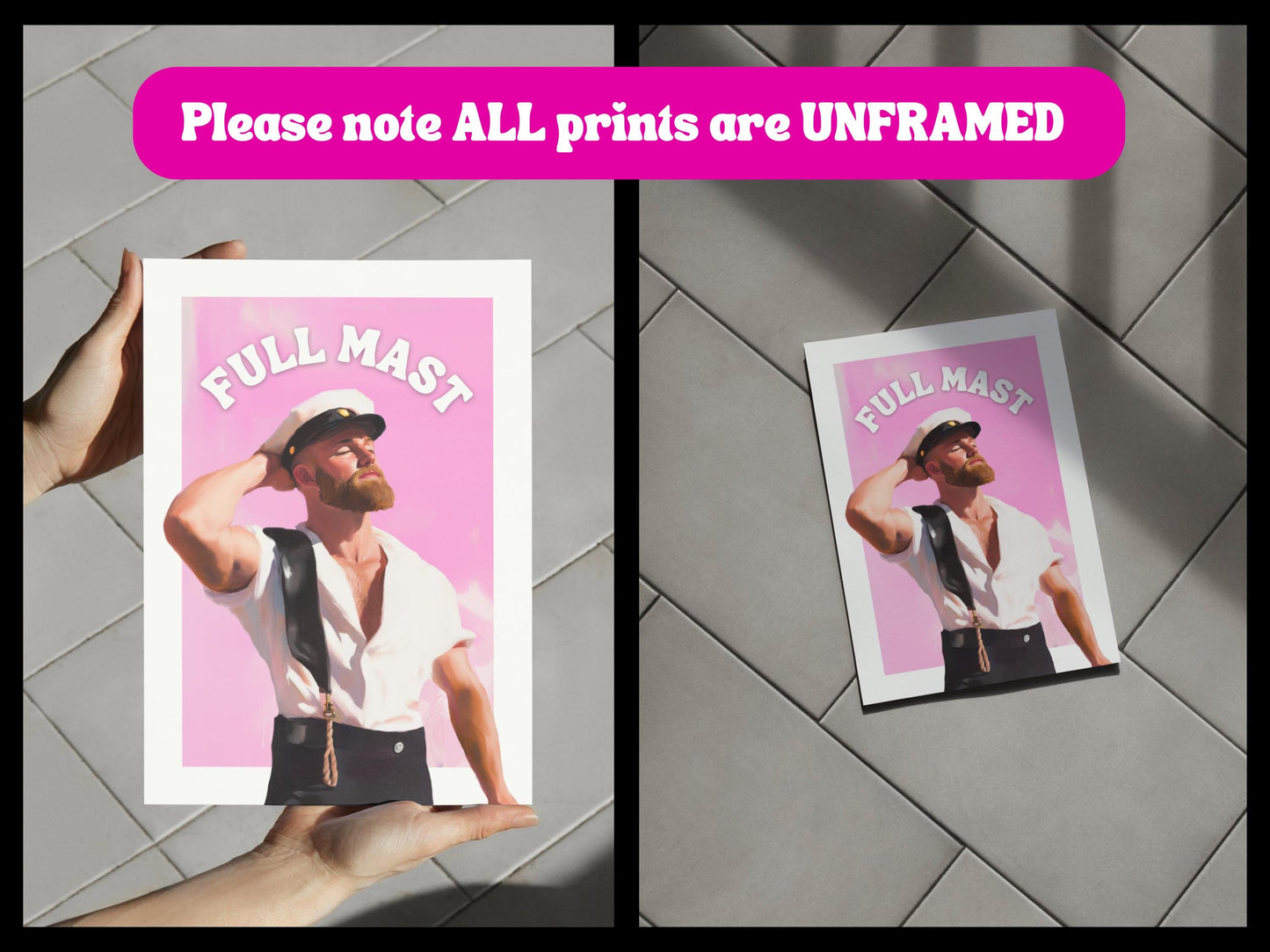 Full Mast Oil Painting Print – Cheeky Queer Art, Nautical Gay Artwork, Bold LGBTQ+ Decor, Premium Unframed 200gsm Paper