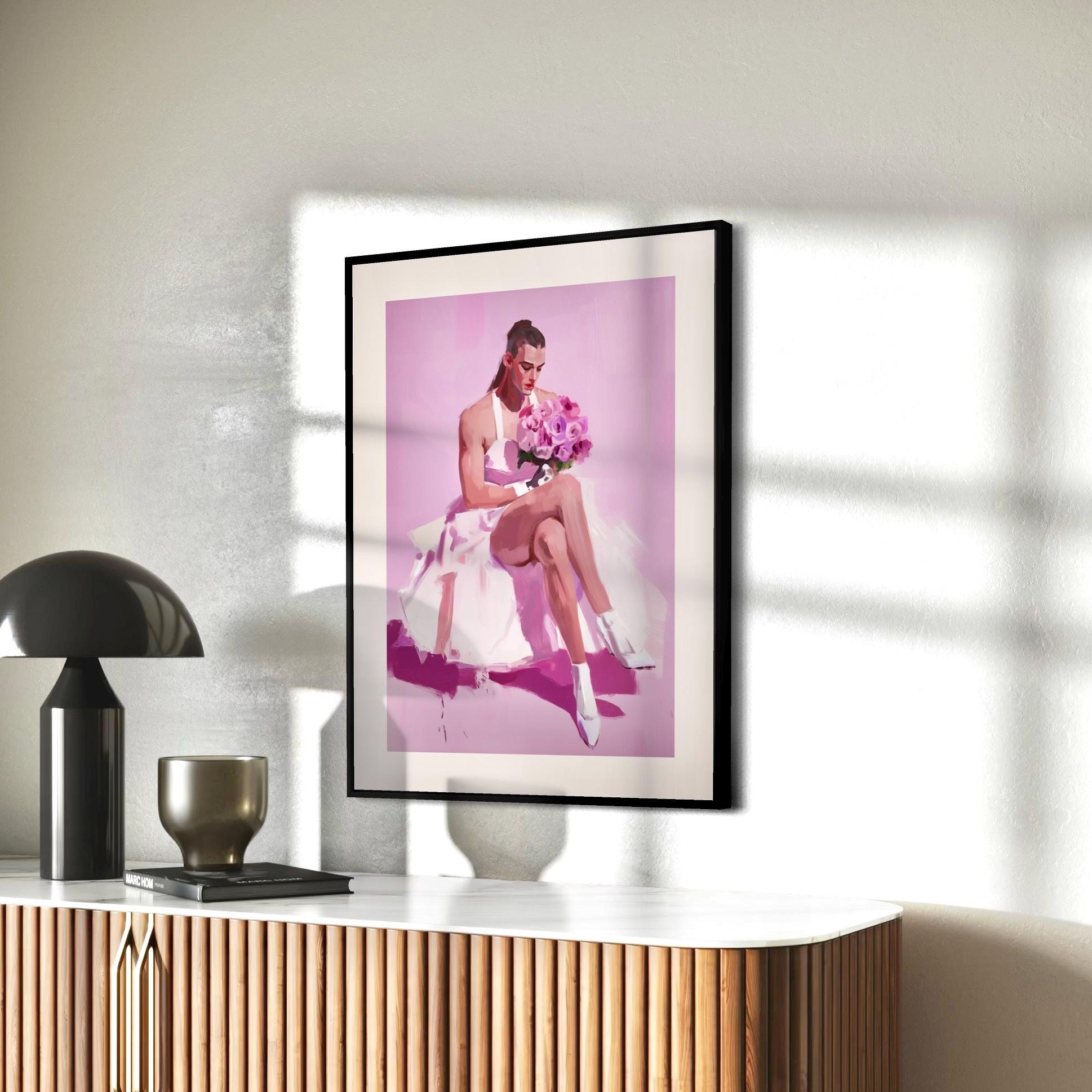 Bride-to-Be - Non-Binary Wedding Art Print, Queer Love LGBTQ+ Pride Artwork, Blush Bridal Decor, Unframed 200gsm Matte Paper Print