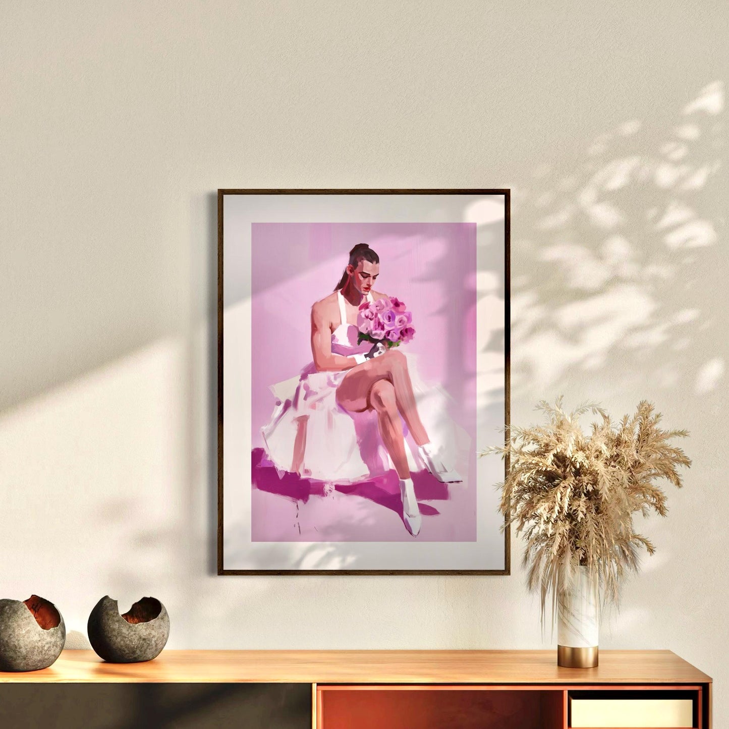 Bride-to-Be - Non-Binary Wedding Art Print, Queer Love LGBTQ+ Pride Artwork, Blush Bridal Decor, Unframed 200gsm Matte Paper Print