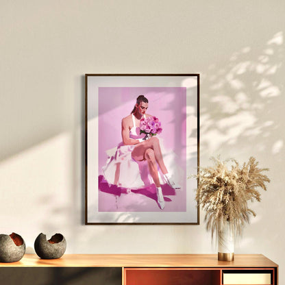 Bride-to-Be - Non-Binary Wedding Art Print, Queer Love LGBTQ+ Pride Artwork, Blush Bridal Decor, Unframed 200gsm Matte Paper Print