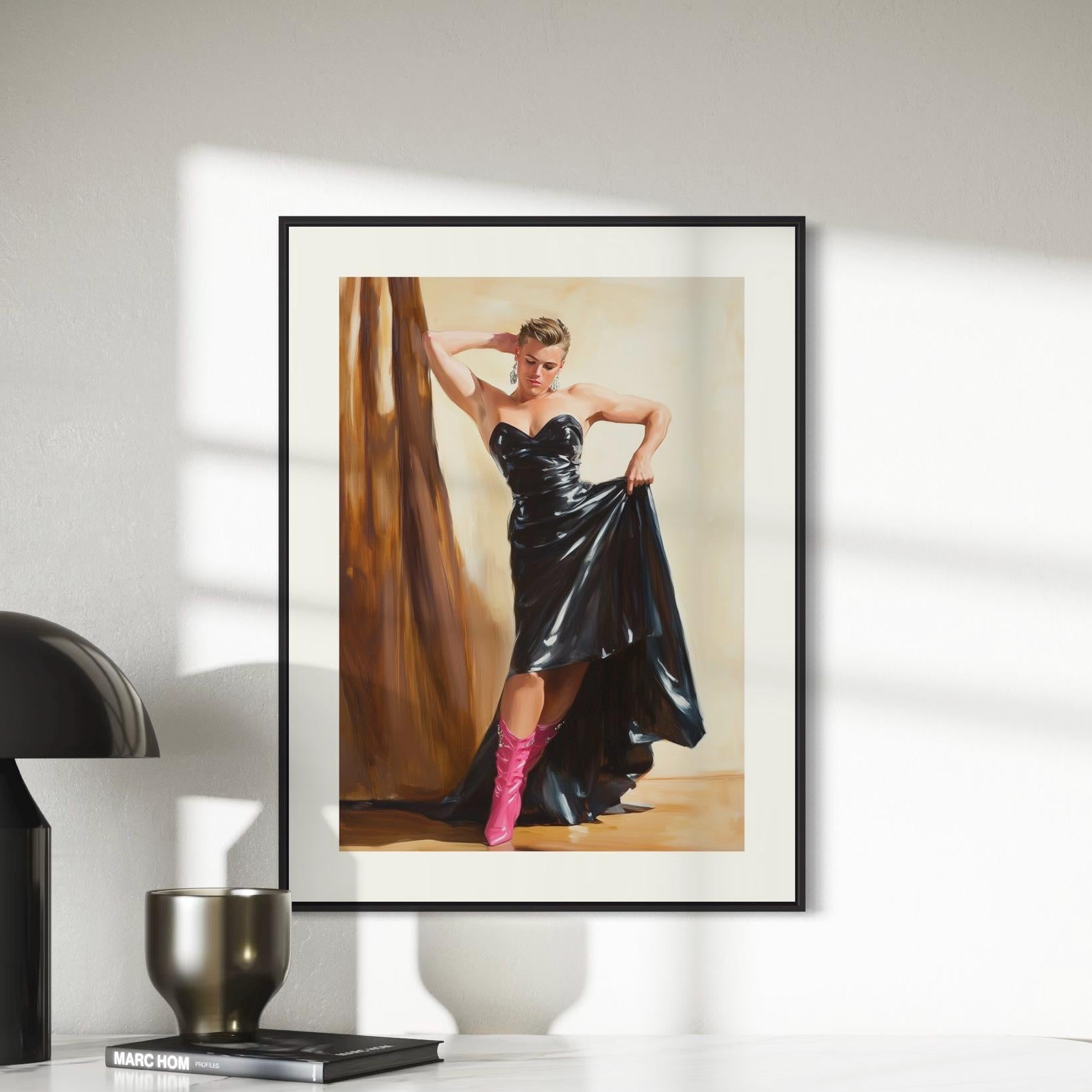 Lick My Boots Oil Painting Print – Bold Queer Art, Dominant LGBTQ+ Decor, Premium 200gsm Matte Paper, Unframed Gay Wall Artwork