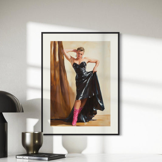 Lick My Boots Oil Painting Print – Bold Queer Art, Dominant LGBTQ+ Decor, Premium 200gsm Matte Paper, Unframed Gay Wall Artwork