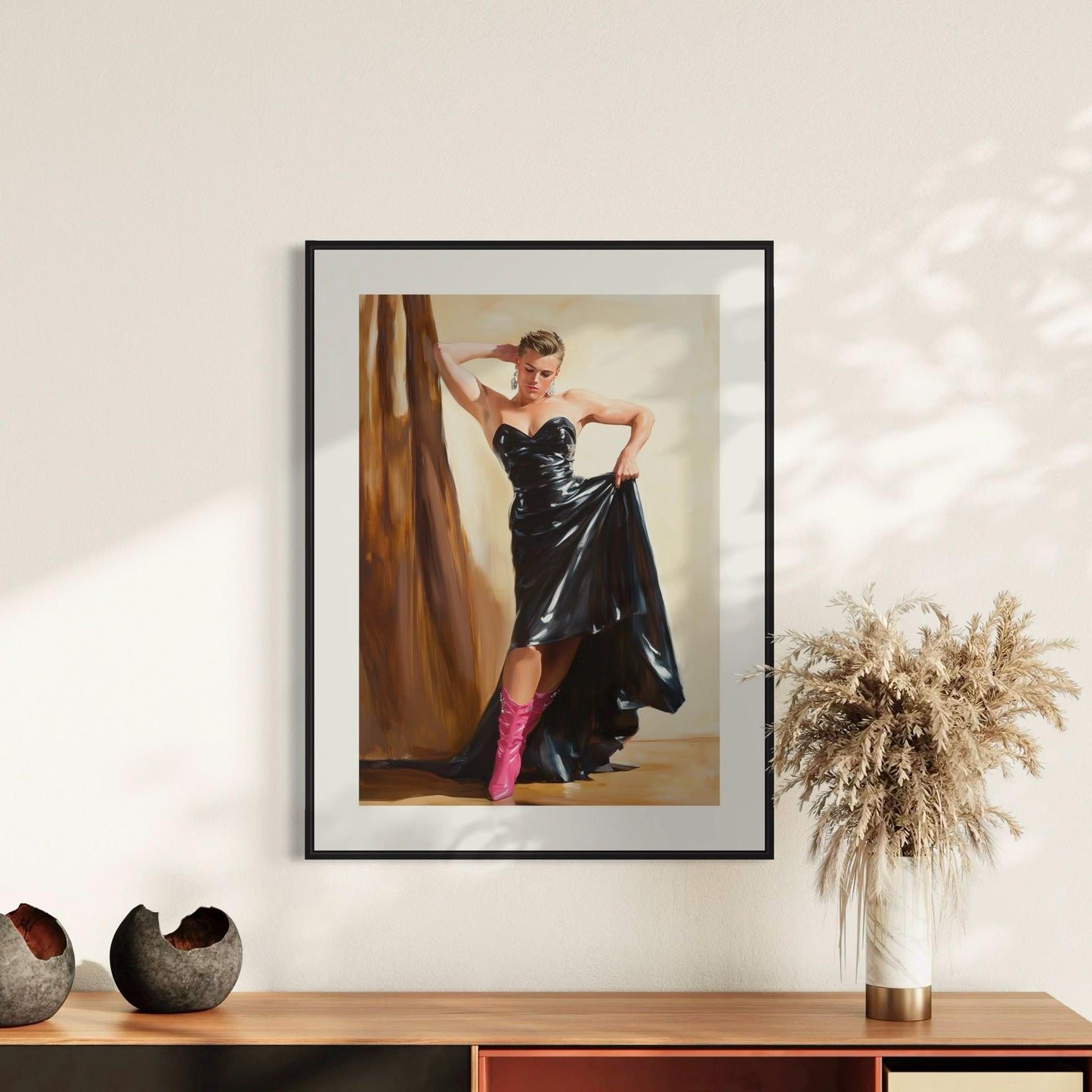 Lick My Boots Oil Painting Print – Bold Queer Art, Dominant LGBTQ+ Decor, Premium 200gsm Matte Paper, Unframed Gay Wall Artwork