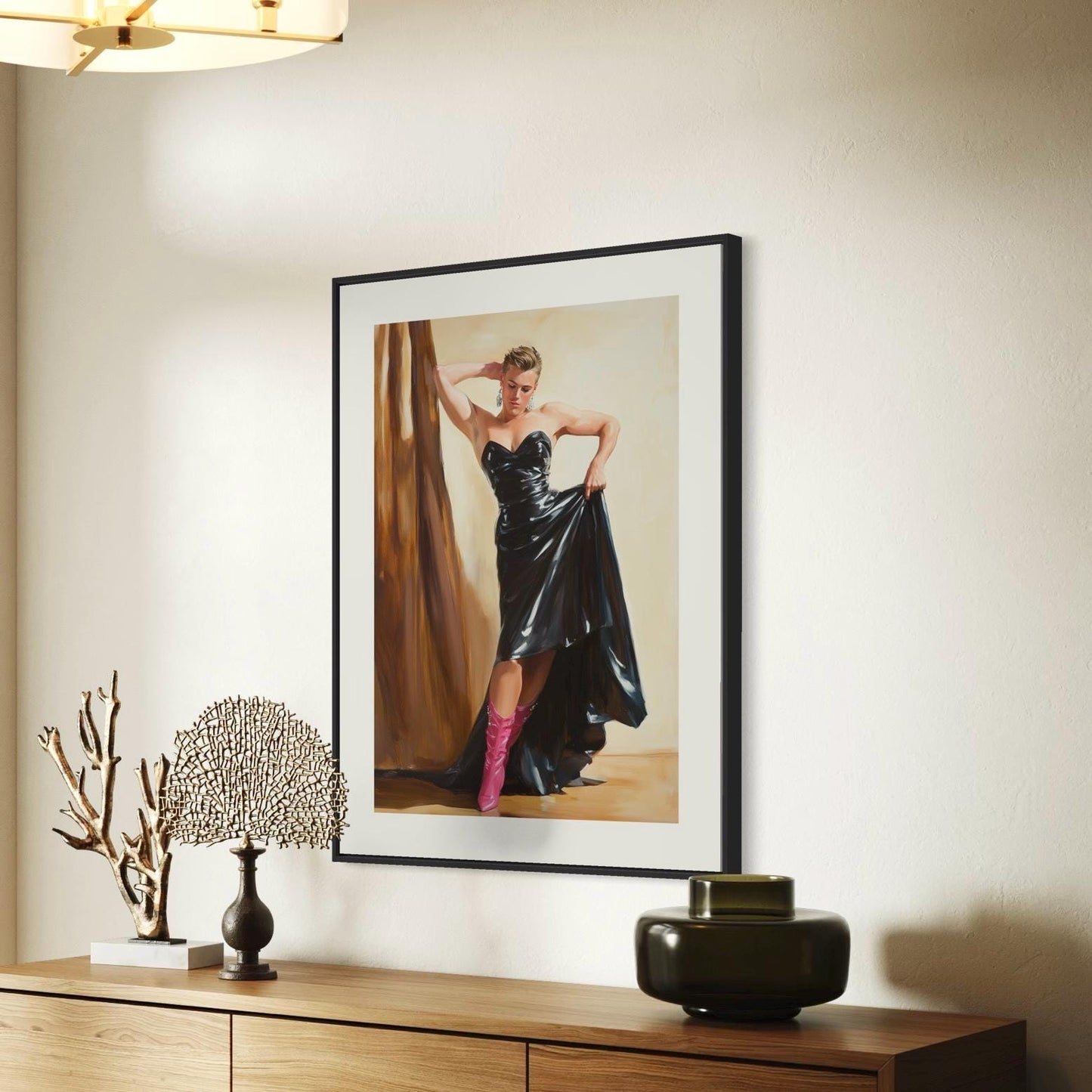 Lick My Boots Oil Painting Print – Bold Queer Art, Dominant LGBTQ+ Decor, Premium 200gsm Matte Paper, Unframed Gay Wall Artwork