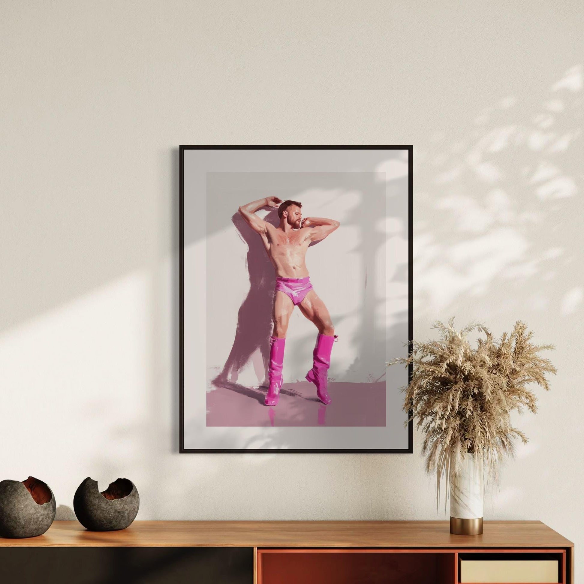 Pink Boot Ecstasy Art Print | Bold LGBTQ+ Wall Decor on Premium Matte Paper | Queer Art for Expressive Spaces | Unframed Print