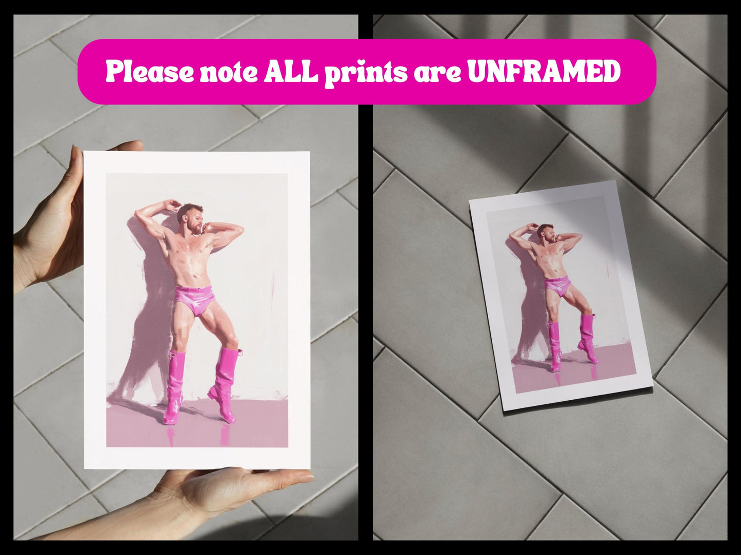 Pink Boot Ecstasy Art Print | Bold LGBTQ+ Wall Decor on Premium Matte Paper | Queer Art for Expressive Spaces | Unframed Print