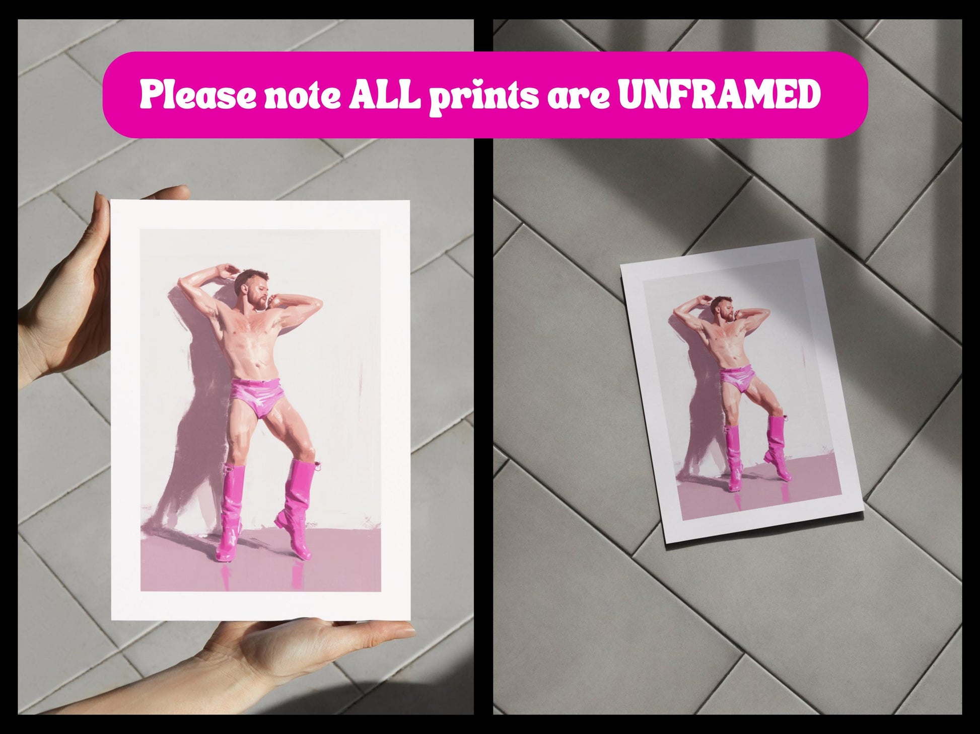 Pink Boot Ecstasy Art Print | Bold LGBTQ+ Wall Decor on Premium Matte Paper | Queer Art for Expressive Spaces | Unframed Print