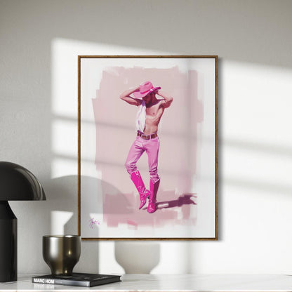 Walk the Line Pink Cowboy Art Print – Bold LGBTQ+ Decor | Premium Matte Poster, Queer Pride Wall Art for Sassy and Confident Spaces