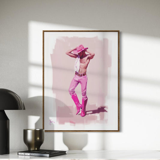 Walk the Line Pink Cowboy Art Print – Bold LGBTQ+ Decor | Premium Matte Poster, Queer Pride Wall Art for Sassy and Confident Spaces