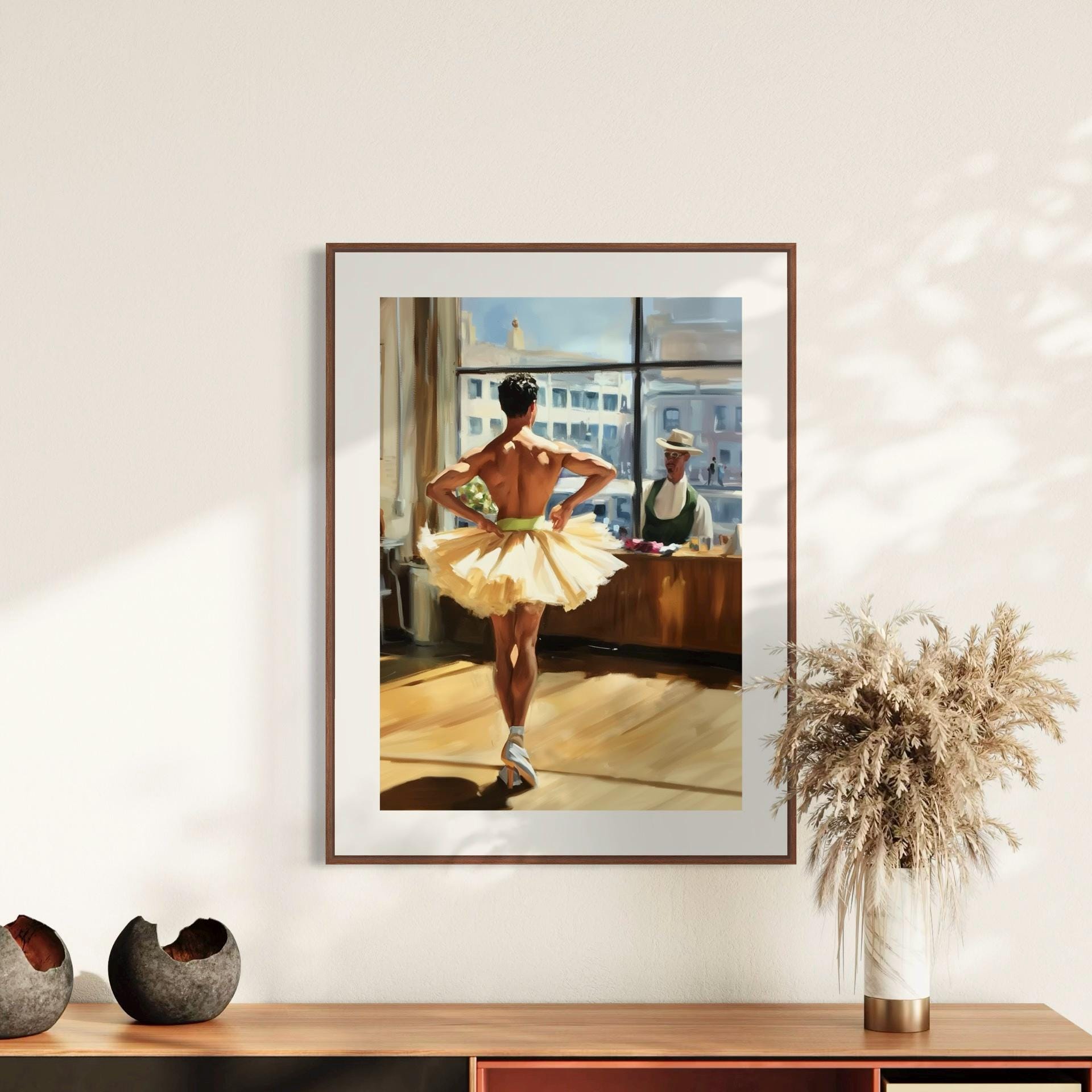 Window to My Heart Ballerina Oil Painting Print | Romantic LGBTQ+ Ballet wall decor | Queer Love Scene | Premium Matte Unframed Wall Art