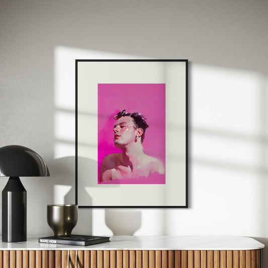 Gay With a Pearl Earring – Queer Portrait Print, Bold Pink Wall Art, Premium Matte Paper Unframed LGBTQ+ Decor