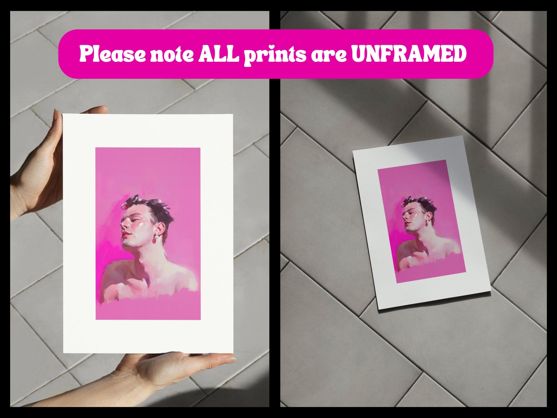 Gay With a Pearl Earring – Queer Portrait Print, Bold Pink Wall Art, Premium Matte Paper Unframed LGBTQ+ Decor