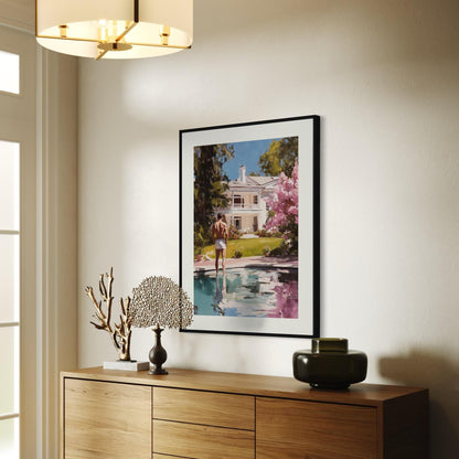 Reflections of Desire – LGBTQ+ Oil Painting Print | Gay Art Print | Queer Luxury Aesthetic | Poolside Elegance | 200gsm Unframed Print