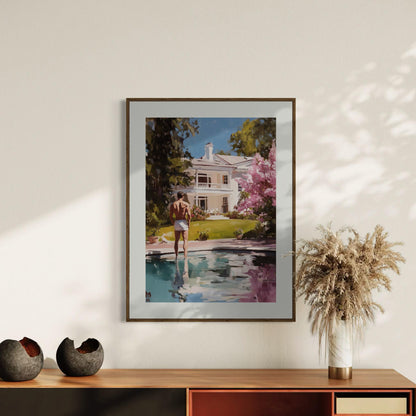 Reflections of Desire – LGBTQ+ Oil Painting Print | Gay Art Print | Queer Luxury Aesthetic | Poolside Elegance | 200gsm Unframed Print