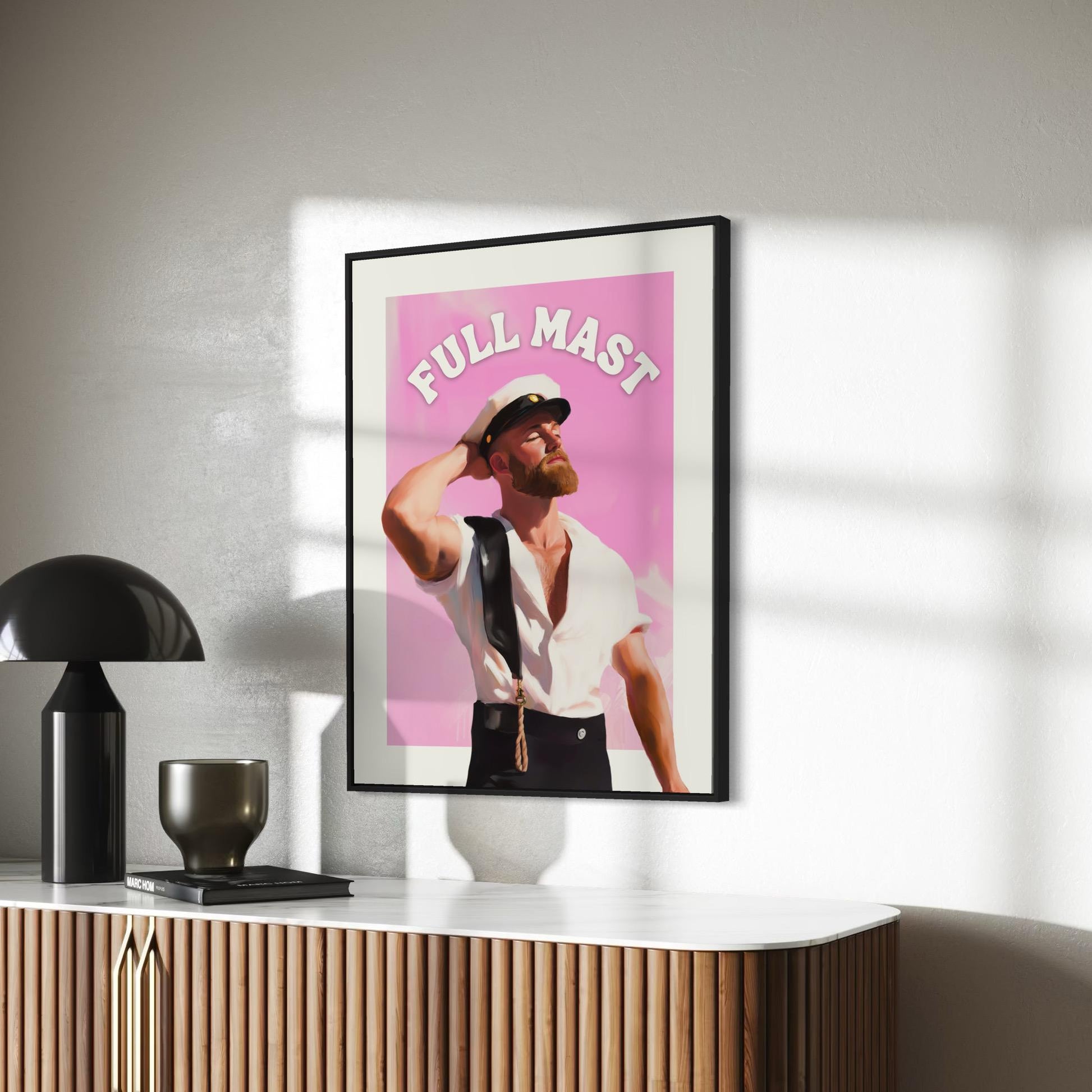 Full Mast Oil Painting Print – Cheeky Queer Art, Nautical Gay Artwork, Bold LGBTQ+ Decor, Premium Unframed 200gsm Paper