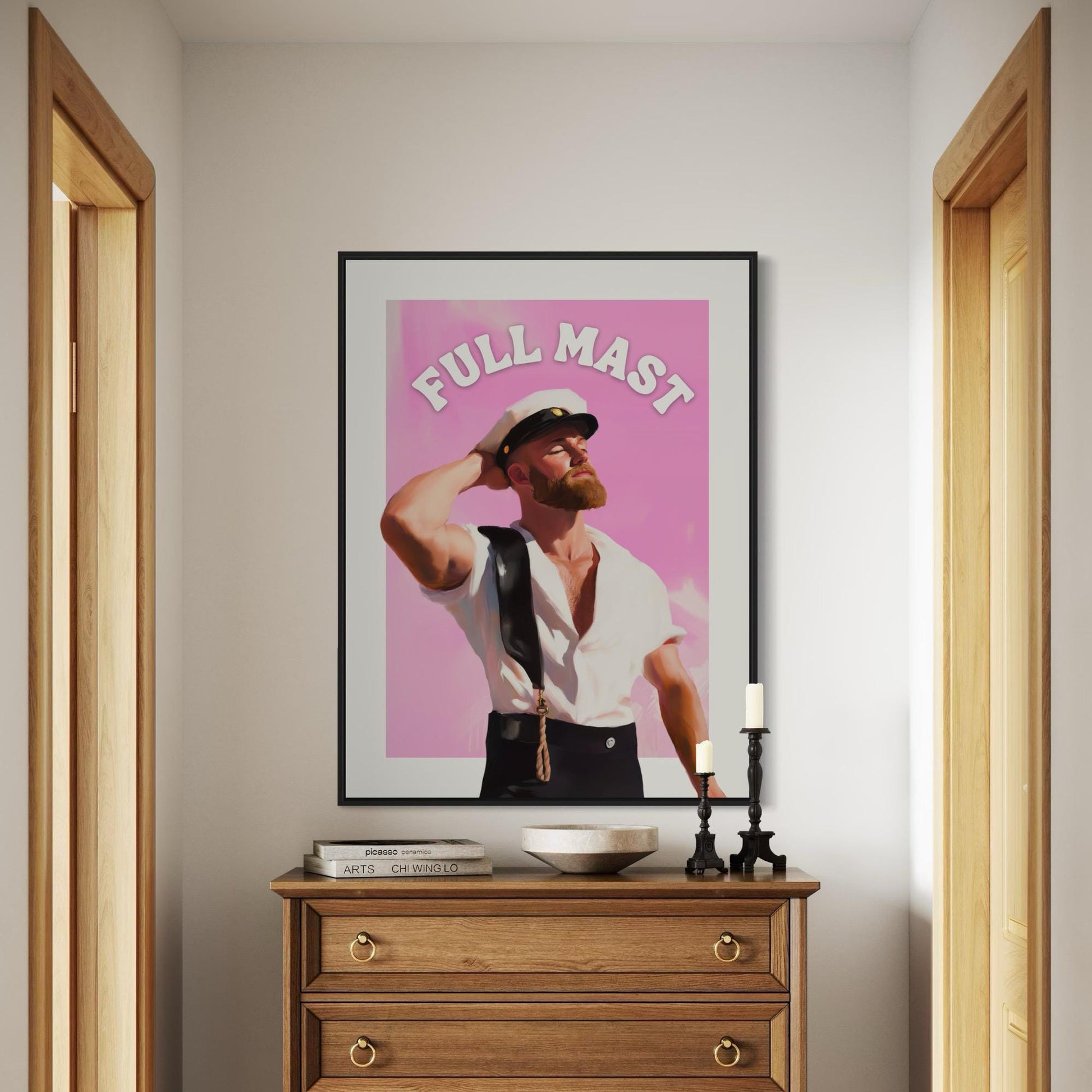 Full Mast Oil Painting Print – Cheeky Queer Art, Nautical Gay Artwork, Bold LGBTQ+ Decor, Premium Unframed 200gsm Paper