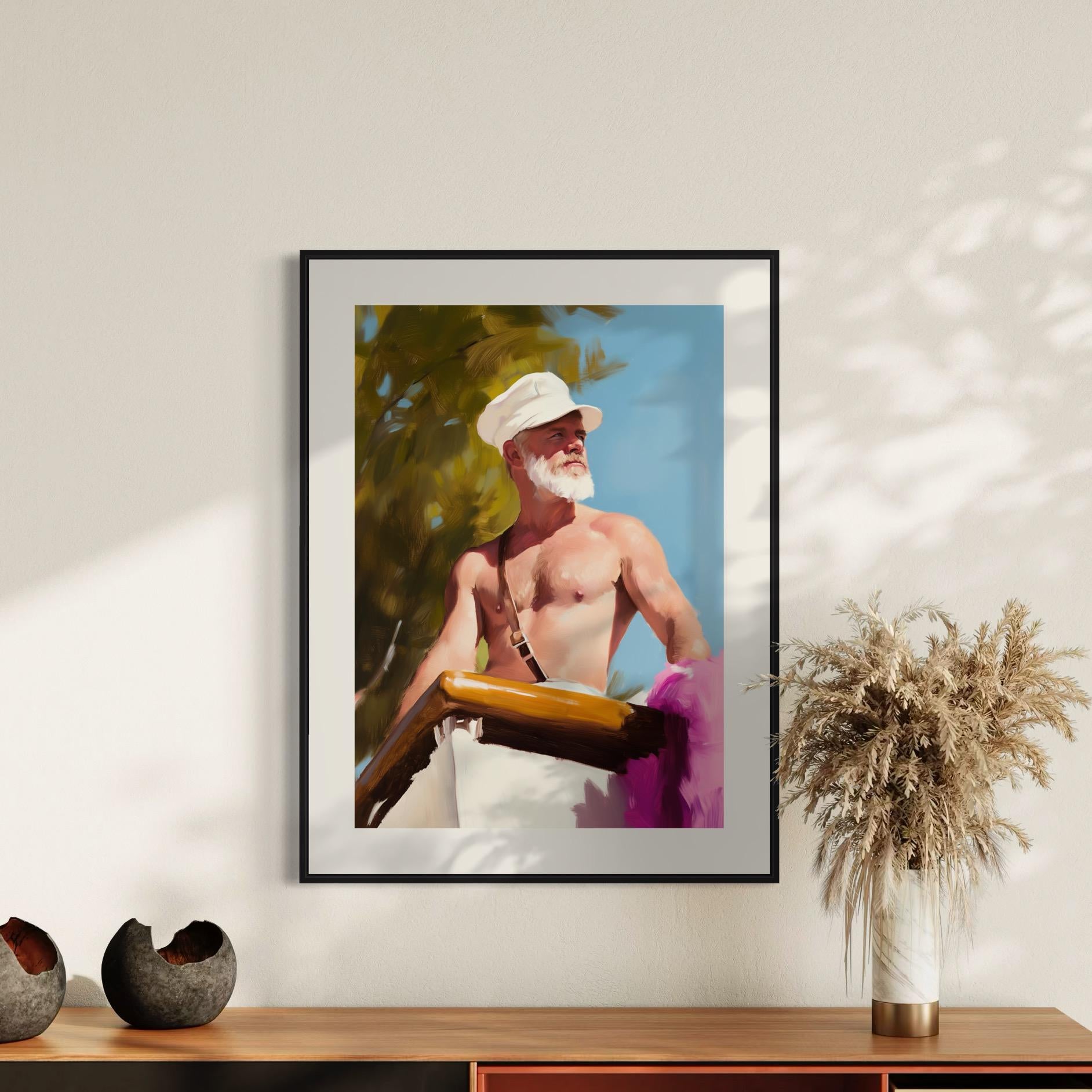 Silver Sailor Oil Painting Print – Bold Queer Art, Nautical LGBTQ+ Decor, Premium Unframed 200gsm Matte Paper, Gay Wall Art