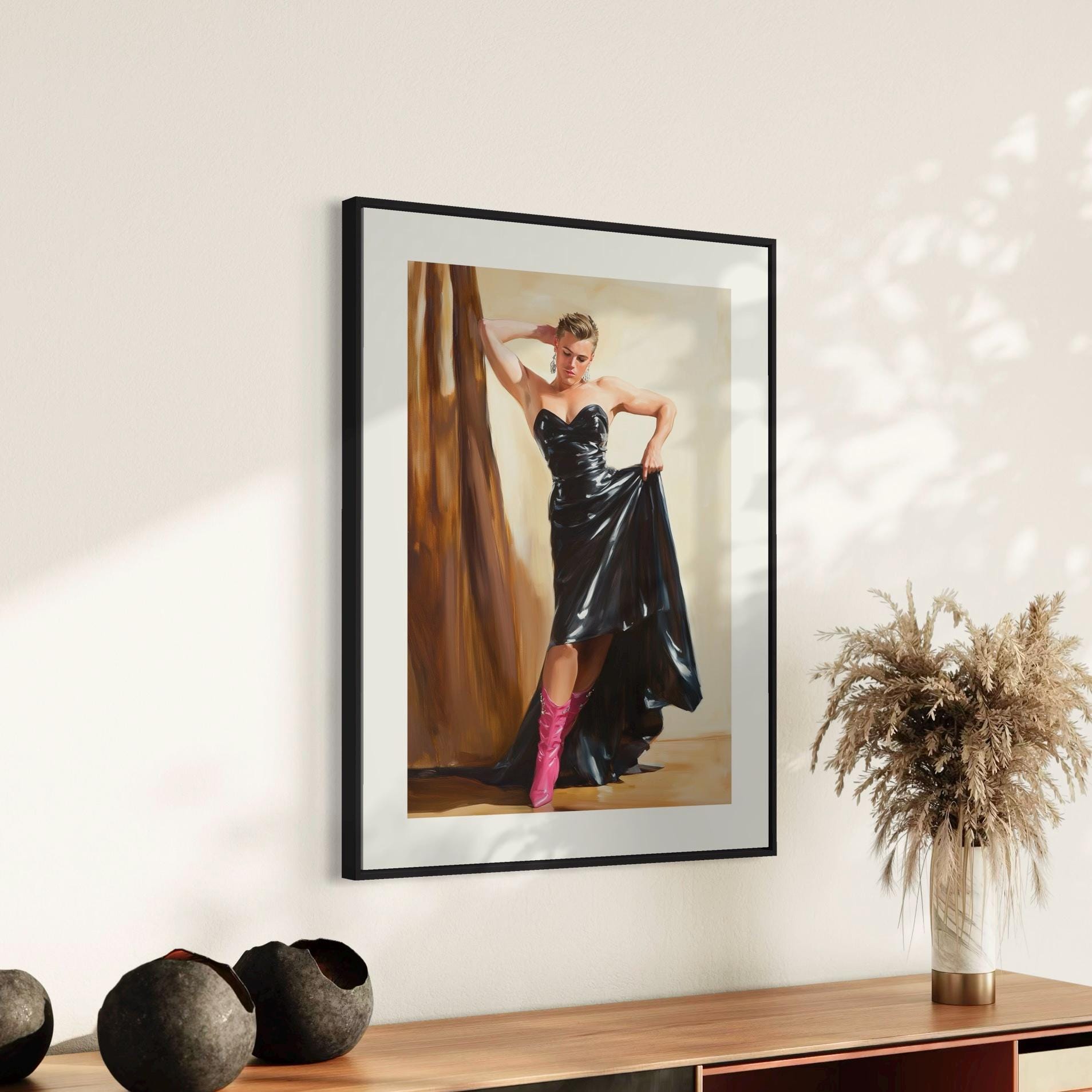 Lick My Boots Oil Painting Print – Bold Queer Art, Dominant LGBTQ+ Decor, Premium 200gsm Matte Paper, Unframed Gay Wall Artwork