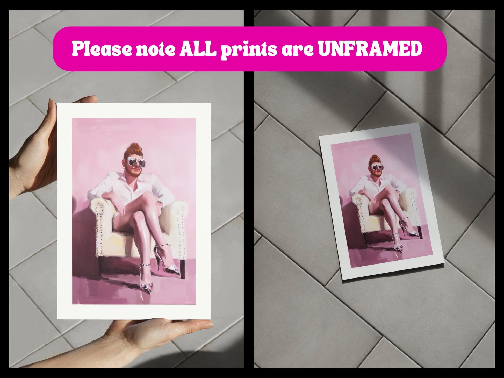 The Power Seat – Queer Oil Painting Print | Bold LGBTQ+ Art | Drag Glam Wall Decor | Androgynous Aesthetic | High Fashion Unframed Print