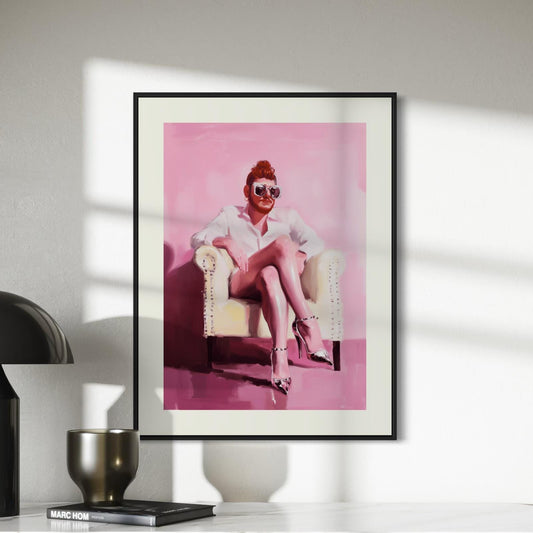 The Power Seat – Queer Oil Painting Print | Bold LGBTQ+ Art | Drag Glam Wall Decor | Androgynous Aesthetic | High Fashion Unframed Print