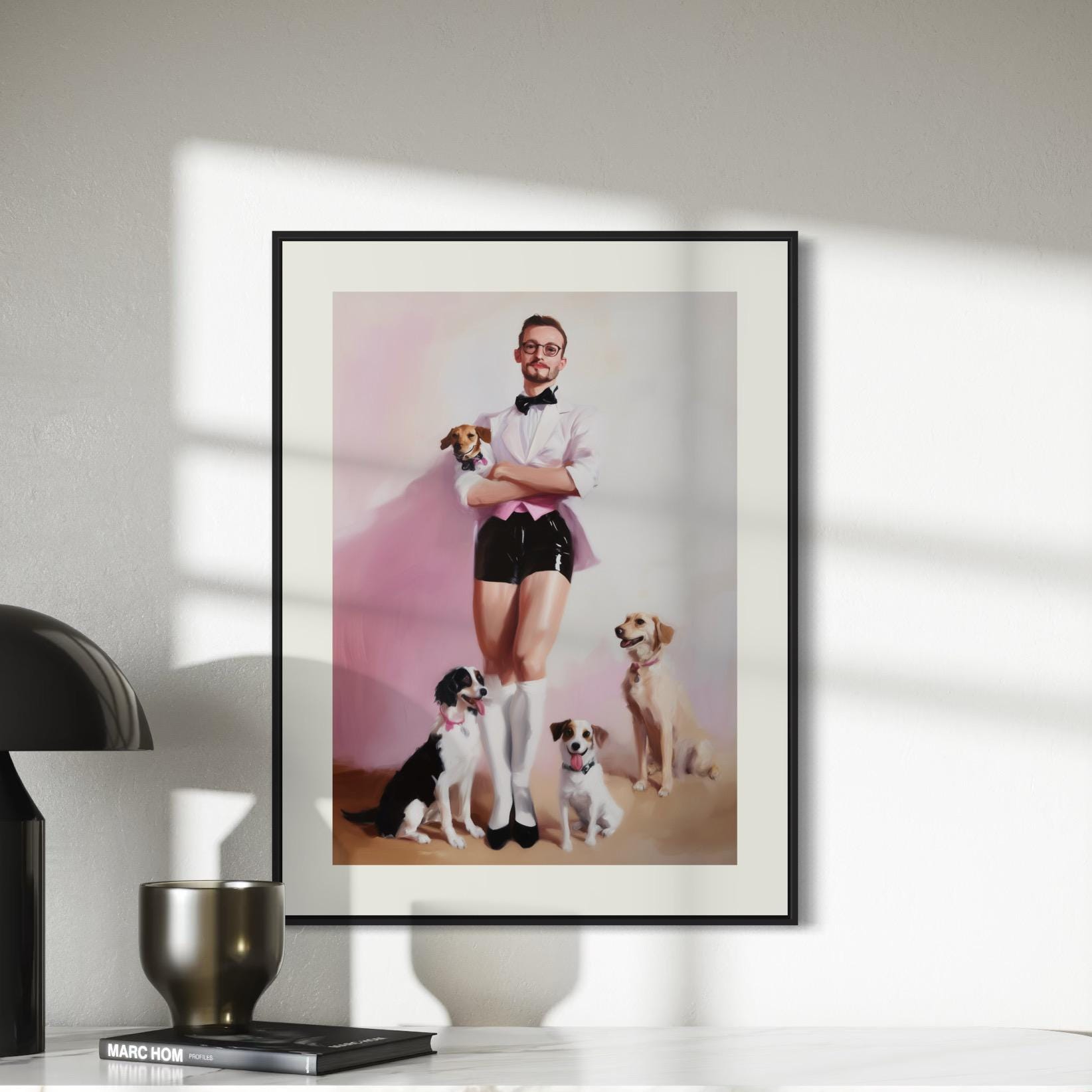 Dapper Dog Dad – Queer Oil Painting Print | Chic LGBTQ+ Wall Art | Fashionable Pet Lover Decor | High-Style & Canine Love Print