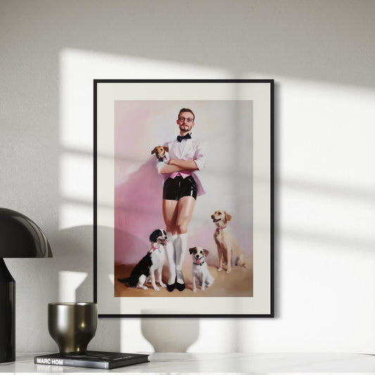 Dapper Dog Dad – Queer Oil Painting Print | Chic LGBTQ+ Wall Art | Fashionable Pet Lover Decor | High-Style & Canine Love Print