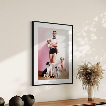 Dapper Dog Dad – Queer Oil Painting Print | Chic LGBTQ+ Wall Art | Fashionable Pet Lover Decor | High-Style & Canine Love Print