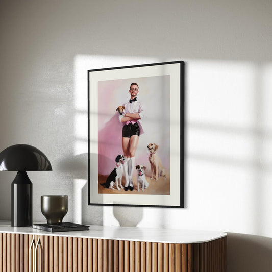 Dapper Dog Dad – Queer Oil Painting Print | Chic LGBTQ+ Wall Art | Fashionable Pet Lover Decor | High-Style & Canine Love Print