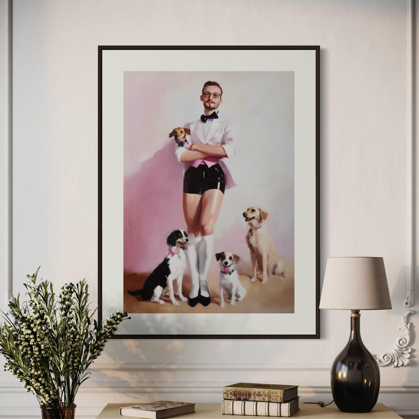 Dapper Dog Dad – Queer Oil Painting Print | Chic LGBTQ+ Wall Art | Fashionable Pet Lover Decor | High-Style & Canine Love Print