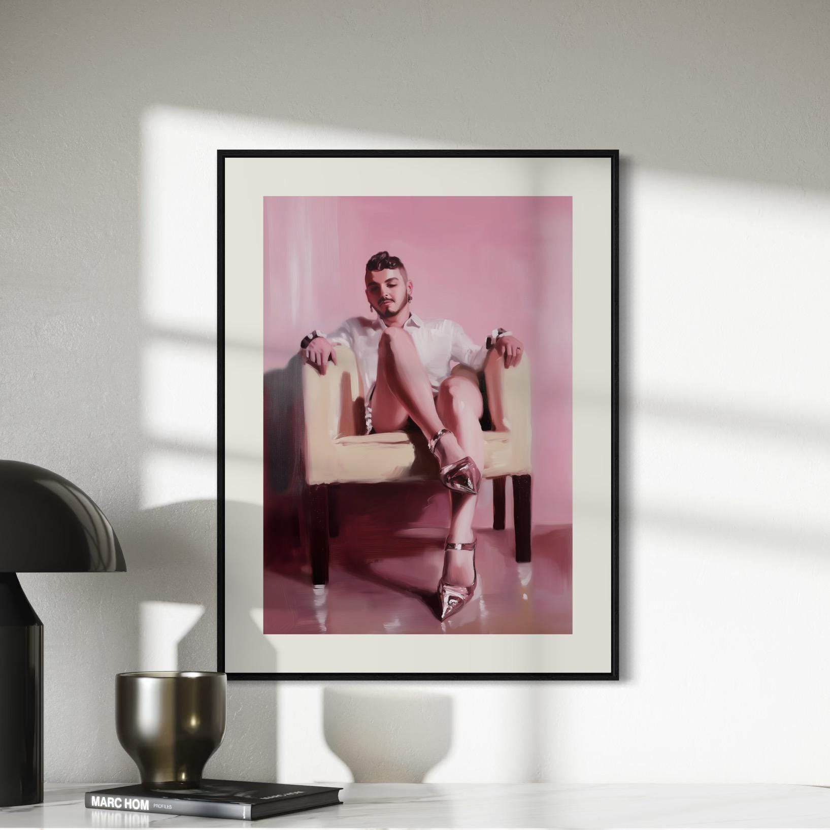 Sitting Pretty – Queer Oil Painting Print | Glamorous & Playful Art for Bold, Proud Walls | LGBTQ+ Art Print, Pink Aesthetic Decor