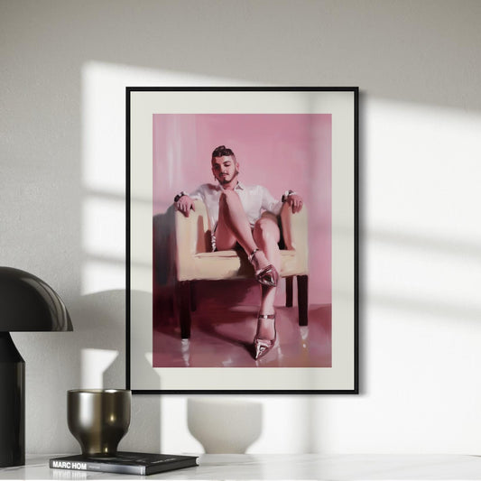 Sitting Pretty – Queer Oil Painting Print | Glamorous & Playful Art for Bold, Proud Walls | LGBTQ+ Art Print, Pink Aesthetic Decor
