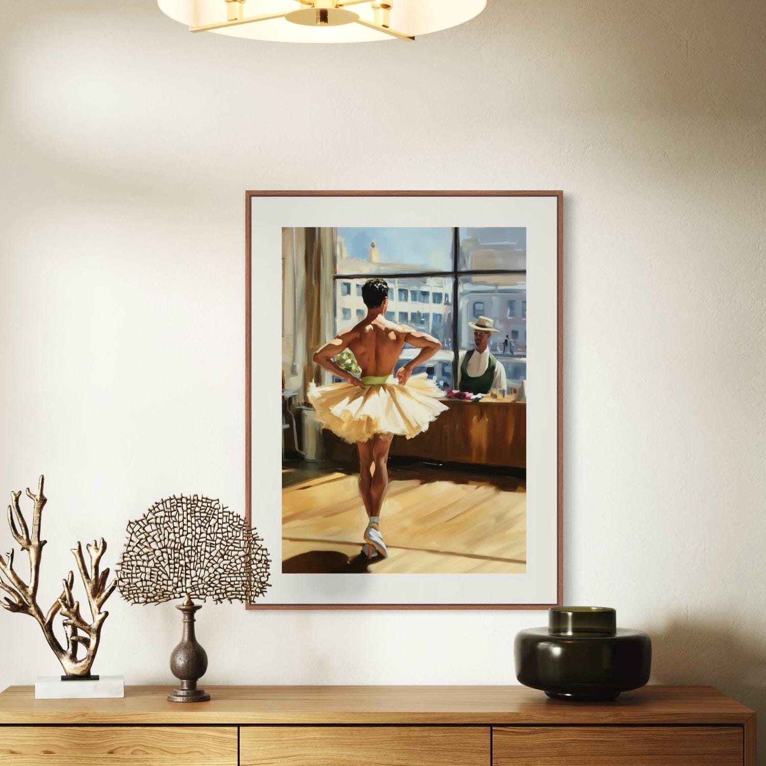 Window to My Heart Ballerina Oil Painting Print | Romantic LGBTQ+ Ballet wall decor | Queer Love Scene | Premium Matte Unframed Wall Art