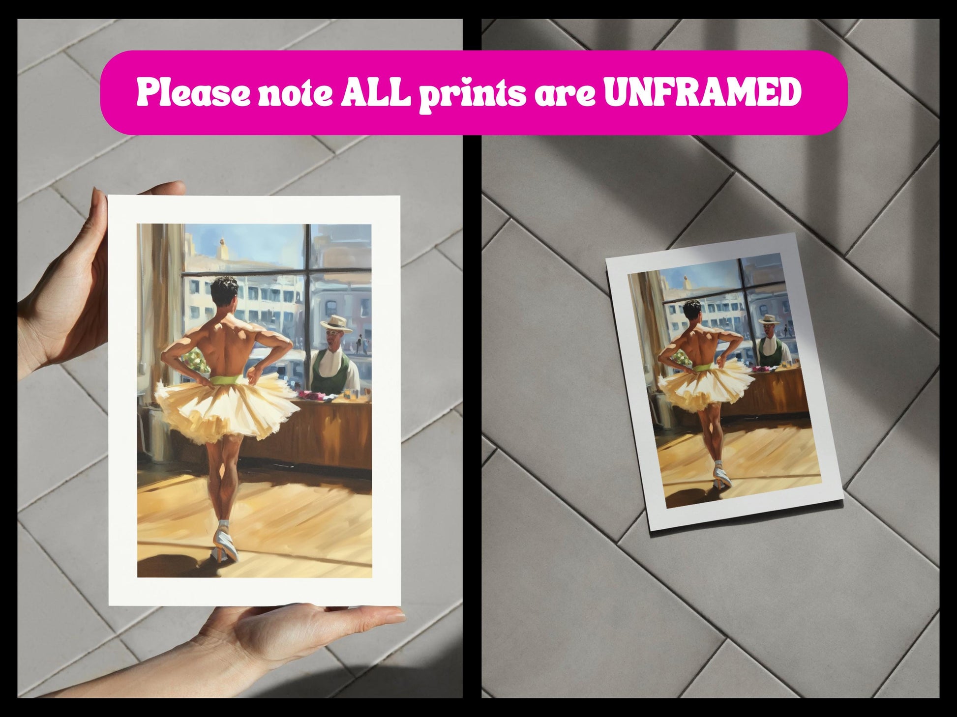 Window to My Heart Ballerina Oil Painting Print | Romantic LGBTQ+ Ballet wall decor | Queer Love Scene | Premium Matte Unframed Wall Art