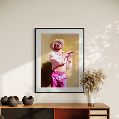 Saddle Up & Sparkle - Western Glam Wall Art Print, Pink Cowboy Aesthetic, Rhinestone Rodeo Decor, Queer Art, Giddy Up in Style