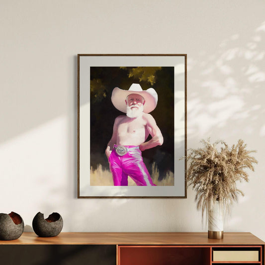 Glam Rodeo King - Queer Western Art Print, Camp Cowboy Decor, Gay Wall Art, Country Glam Print, Funny LGBTQ+ Gift, Vintage Cowboy Art