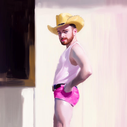 Cowboy Strut – Gay Art Print, Camp Western Decor, Pink Boots, LGBTQ+ Wall Art, Queer Aesthetic, Pride Art, Country Chic Poster