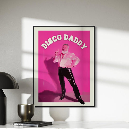 Disco Daddy – Retro Gay Art Print, Campy Wall Decor, Queer Aesthetic, LGBTQ+ Poster, Funky Home Art, Pink 70s Inspired Artwork