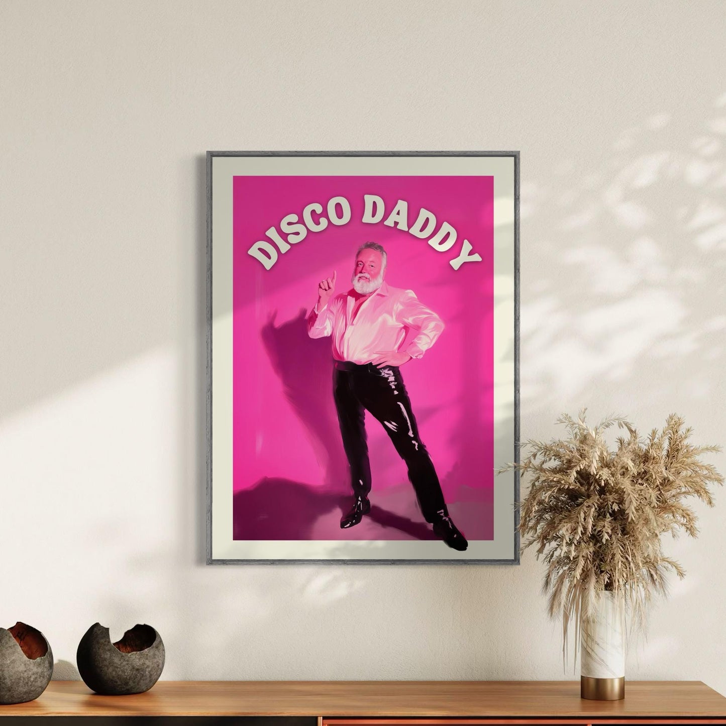 Disco Daddy – Retro Gay Art Print, Campy Wall Decor, Queer Aesthetic, LGBTQ+ Poster, Funky Home Art, Pink 70s Inspired Artwork