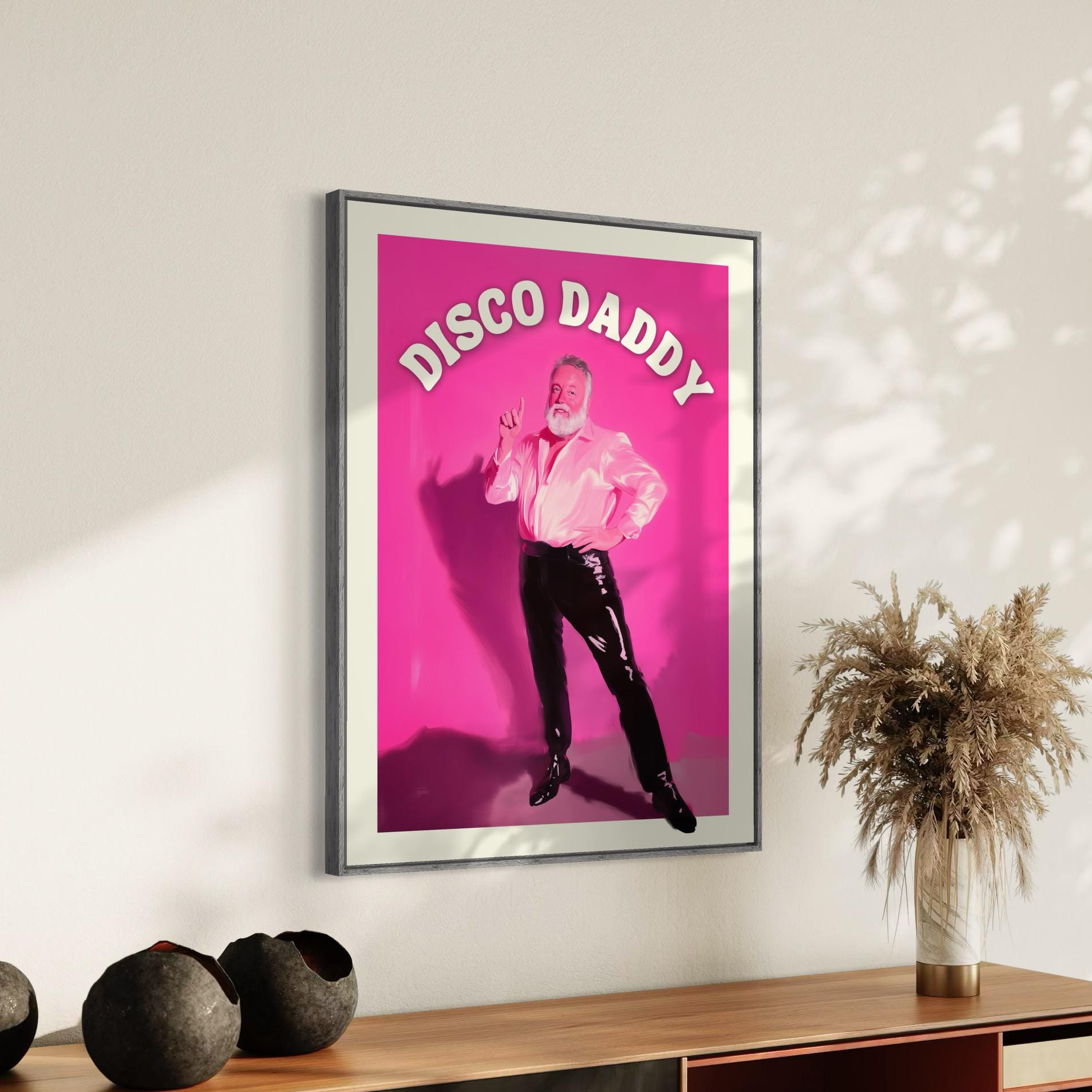 Disco Daddy – Retro Gay Art Print, Campy Wall Decor, Queer Aesthetic, LGBTQ+ Poster, Funky Home Art, Pink 70s Inspired Artwork