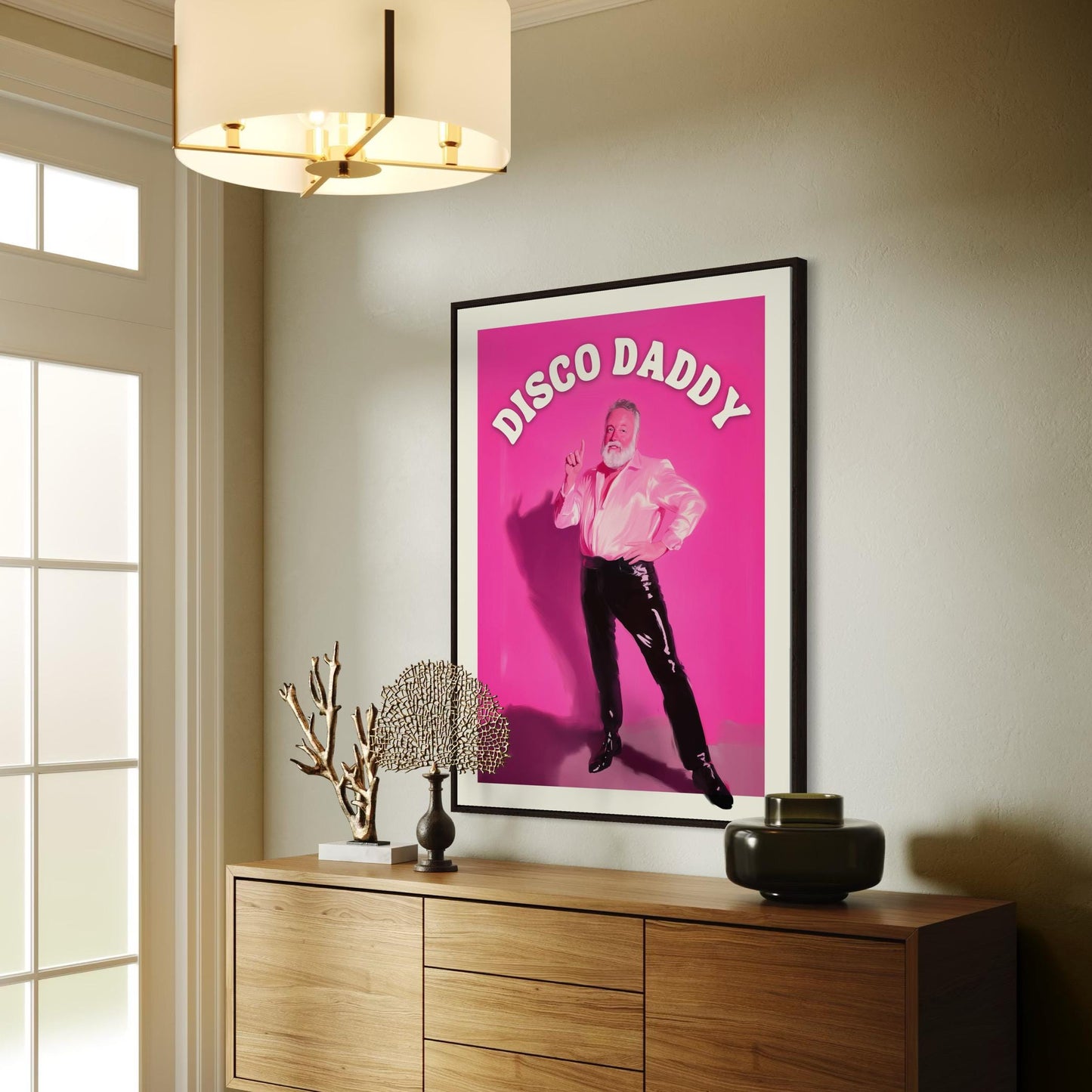 Disco Daddy – Retro Gay Art Print, Campy Wall Decor, Queer Aesthetic, LGBTQ+ Poster, Funky Home Art, Pink 70s Inspired Artwork