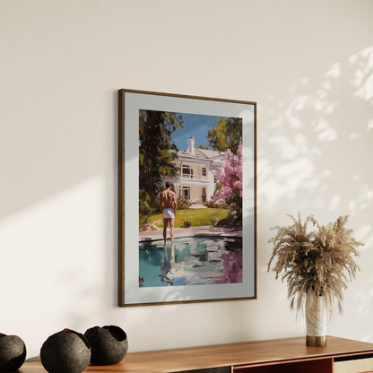 Reflections of Desire – LGBTQ+ Oil Painting Print | Gay Art Print | Queer Luxury Aesthetic | Poolside Elegance | 200gsm Unframed Print