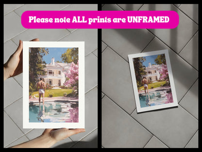 Reflections of Desire – LGBTQ+ Oil Painting Print | Gay Art Print | Queer Luxury Aesthetic | Poolside Elegance | 200gsm Unframed Print