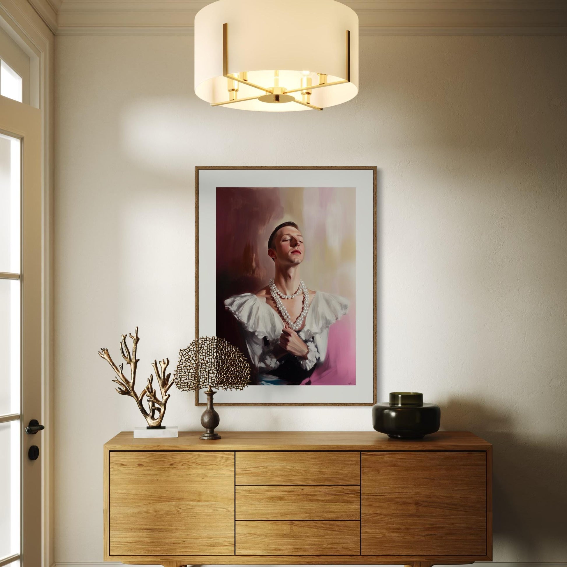 Pearl Daydream – Elegant Queer Oil Painting Print | LGBTQ+ Art | Vintage Glam Wall Art | Baroque Aesthetic | 200gsm Unframed Print