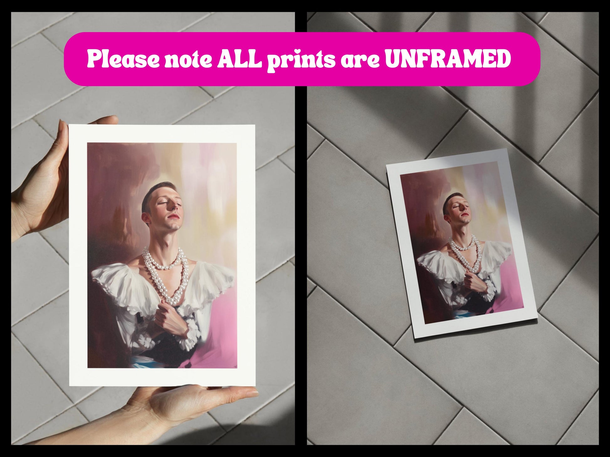 Pearl Daydream – Elegant Queer Oil Painting Print | LGBTQ+ Art | Vintage Glam Wall Art | Baroque Aesthetic | 200gsm Unframed Print