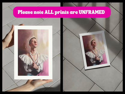 Pearl Daydream – Elegant Queer Oil Painting Print | LGBTQ+ Art | Vintage Glam Wall Art | Baroque Aesthetic | 200gsm Unframed Print