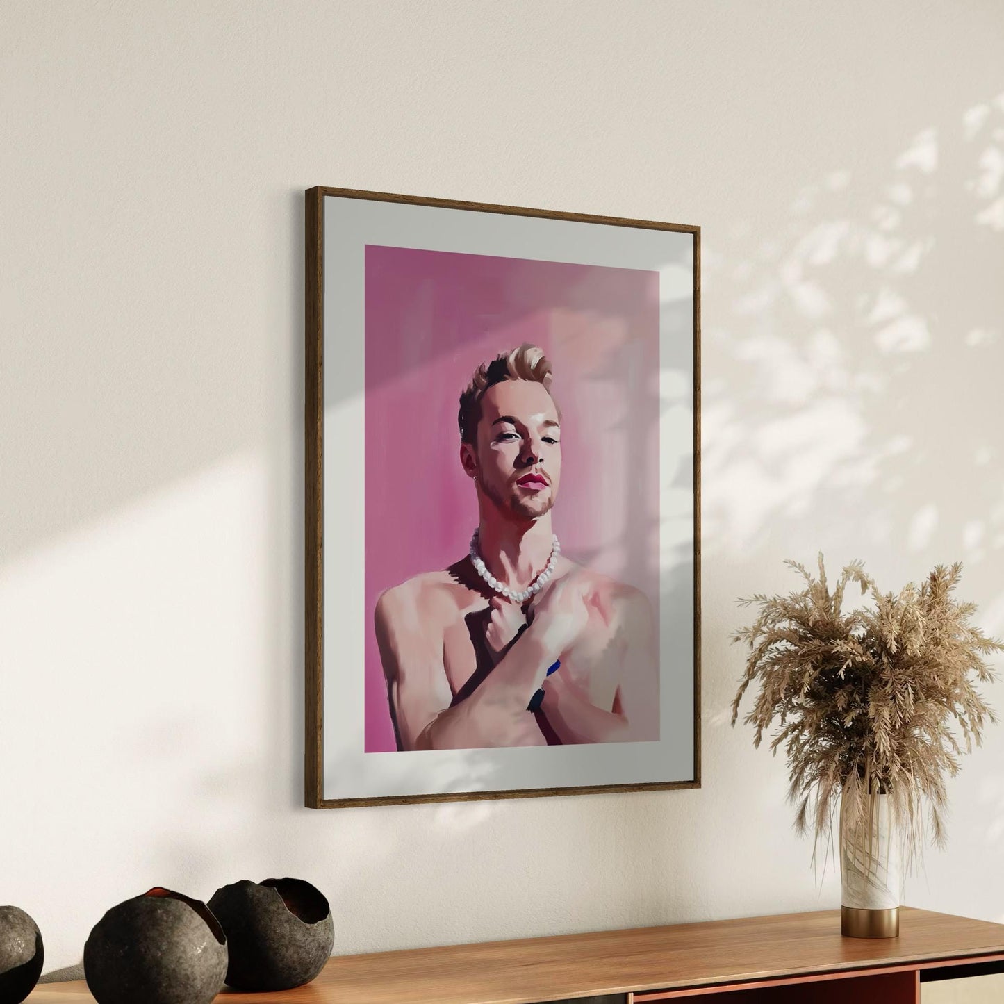 Pearl Power – Queer Oil Painting Print | LGBTQ+ Art | Elegant Gay Wall Art | Baroque Aesthetic | 200gsm Unframed Print